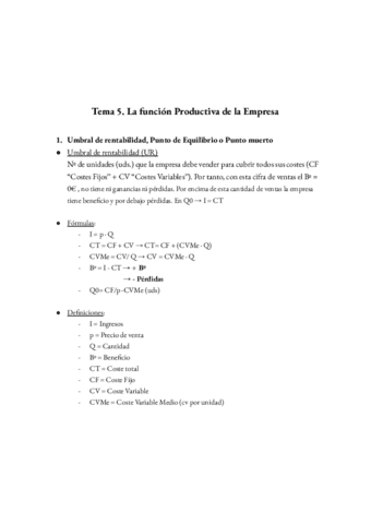 Tema 5 La Funcion Productiva De La Empresa Pdf