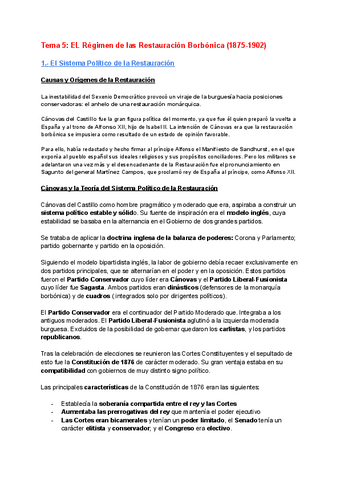 Siglo XIX Tema 5 El Regimen De La Restauracion 1875 1902 Pdf