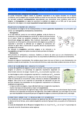 TEMA 3 TRANSPORTE DE OXIGENO Y DIOXIDO DE CARBONO PIGMENTOS