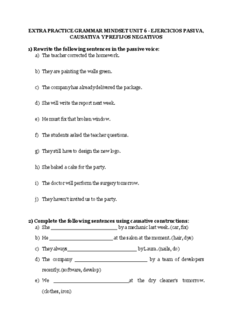 Extra Practice Grammar Mindset Unit Ejercicios Pasiva Causativa Y