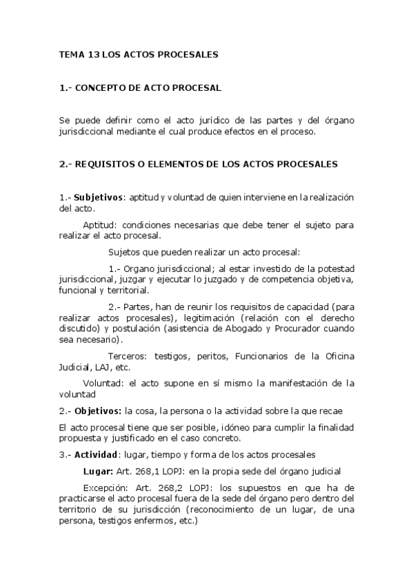 Tema 13 Actos Procesales Pdf