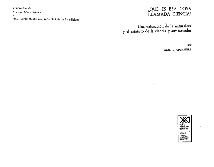 Que Es ESA Cosa Llamada CienciaAlan Chalmers Pdf