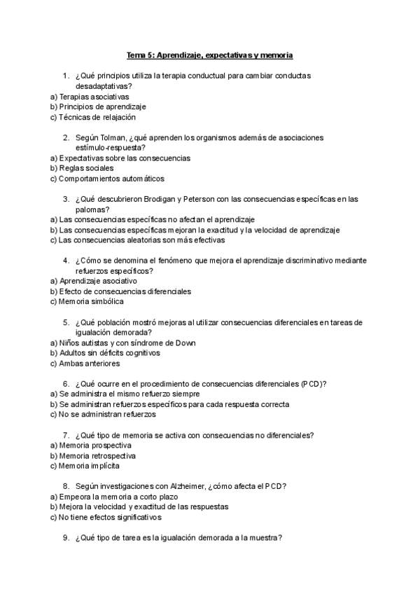 Autoevaluacion Tema Aprendizaje Expectativas Y Memoria Pdf