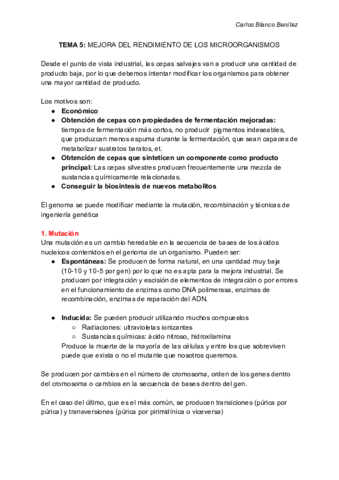 BIOTECNOLOGÍA MICROBIANA Tema 5 MEJORA DEL RENDIMIENTO pdf