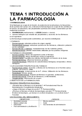 Tema Introduccion A La Farmacologia Pdf