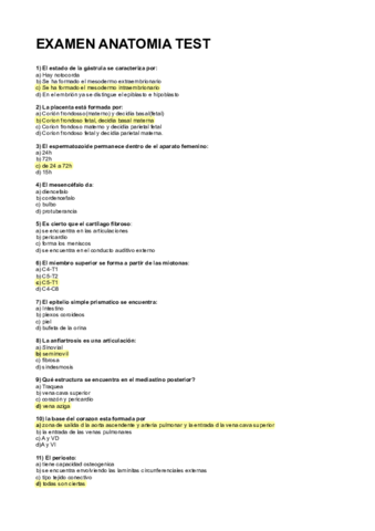 EXAMEN ANATOMIA TEST Respuestas Pdf