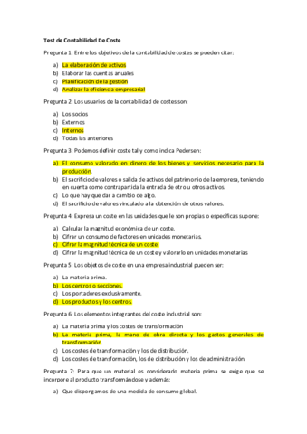 Test De Contabilidad De Coste Pdf