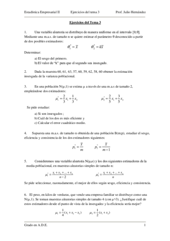 Tema 3 Ejercicios De Estimacion Puntual Pdf