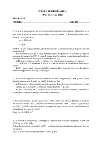 Examen Termo Febrero Recuperacion Final Pdf