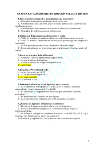 Examen Extraordinario De Biologia Celular Pdf