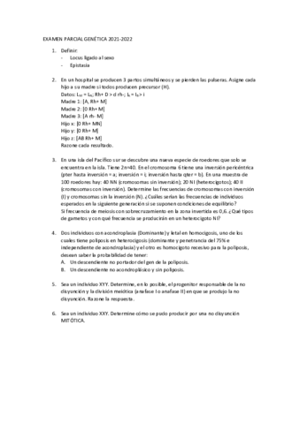 EXAMEN PARCIAL GENETICA 2021 Pdf