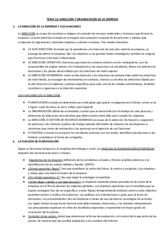 TEMA 14 DIRECCION Y ORGANIZACION DE LA EMPRESA Pdf