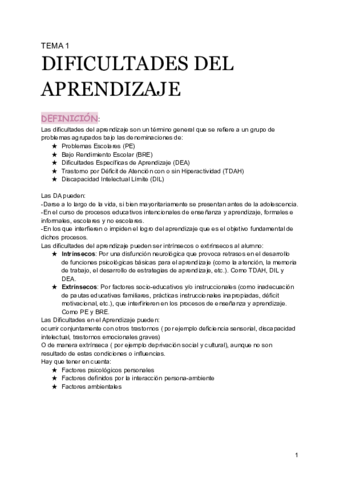 Tema Dificultades Del Aprendizaje Pdf