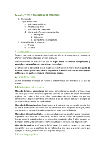 Tema 9 Tipos Y Equilibro De Mercados Pdf