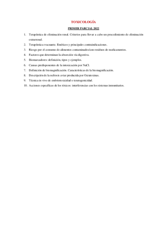 1er Parcial Toxicologia 2022 Pdf