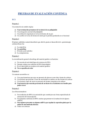 PRUEBAS DE EVALUACION CONTINUA RESPUESTAS Pdf