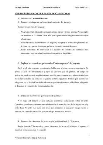 Comentario Posibles Preguntas De Examen Pdf