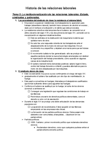 Tema 5 Historia De Las Relaciones Laborales Pdf