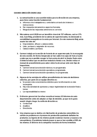 EXAMEN DIRECCION ENERO 2022 Pdf