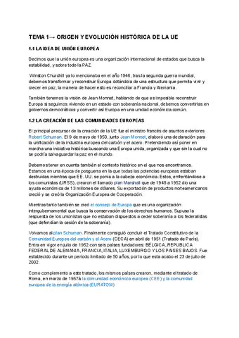 TEMA 1 ORIGEN Y EVOLUCION HISTORICA DE LA UE Pdf