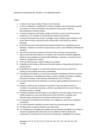 Preguntas Psicolog A Del Trabajo Y Las Organizaciones Pdf