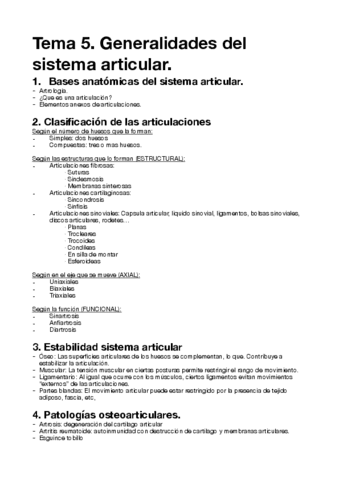 Tema Generalidades Del Sistema Articular Pdf