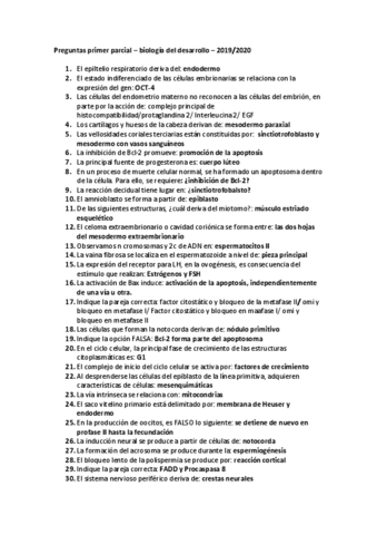 Preguntas Test Resueltas Primera Parcial Parte De Biologia Del