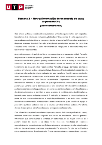 Semana Guion Retroalimentacion De Un Modelo De Texto Argumentativo Pdf