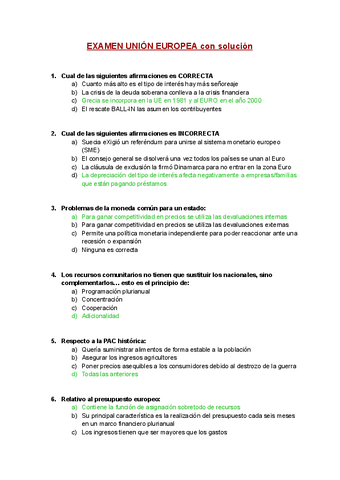 Examen Union Europea Con Solucion Pdf