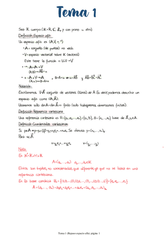 Tema 1 Repaso Espacio Afin Pdf