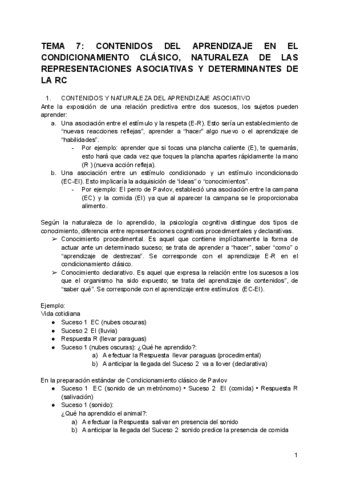 TEMA 7 CONTENIDOS DEL APRENDIZAJE EN EL CONDICIONAMIENTO CLASICO