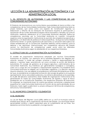 LECCION 5 LA ADMINISTRACION AUTONOMICA Y LA ADMISTRACION LOCAL Pdf