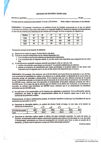 Examen Final Resuelto Enero 2020 Metodos Decision Pdf