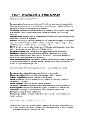 Tema Introduccion A La Farmacologia Pdf