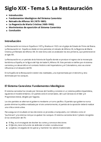 Siglo XIX Tema 5 La Restauracion Pdf