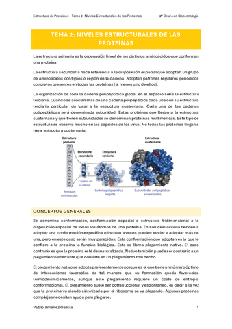 Tema 2 Niveles Estructurales De Las Proteinas Pdf