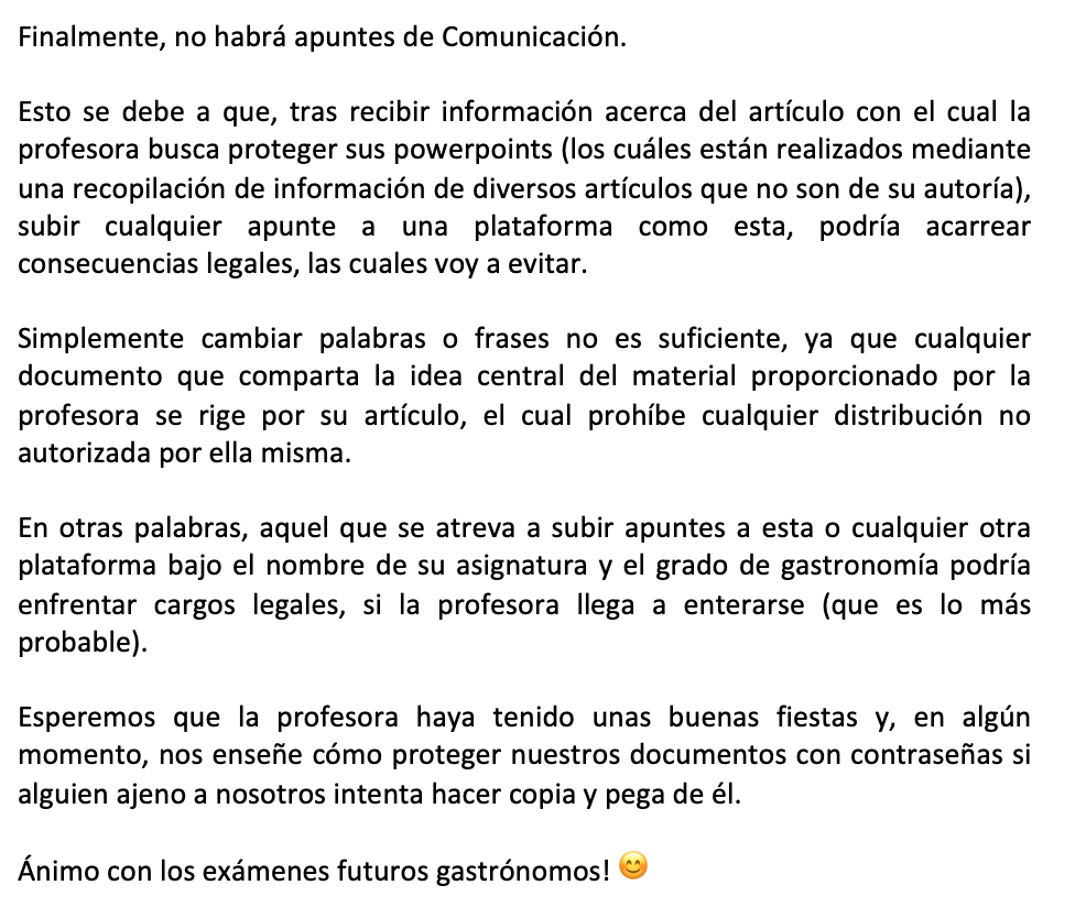 Finalmente no habrán apuntes de la asignatura de Comunicación por el siguiente motivo. 

Ánimo que no queda nada!