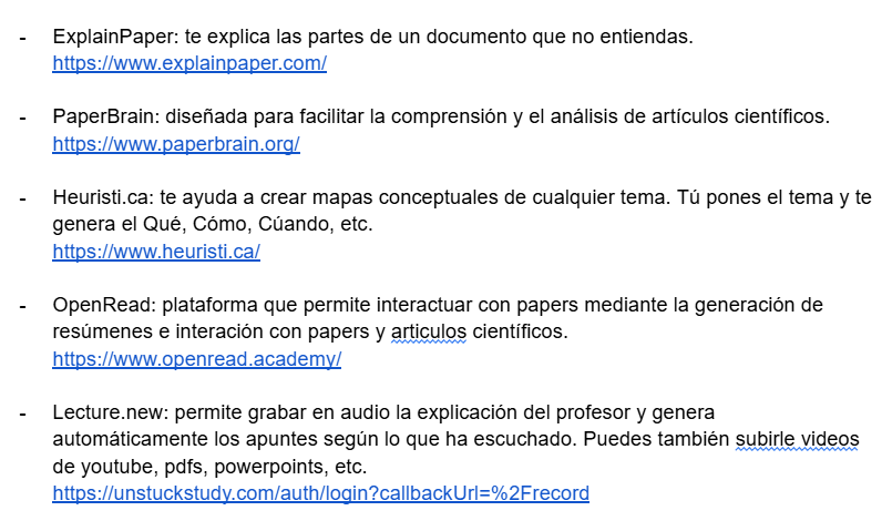 Herramientas de IA que pueden facilitar el estudio.