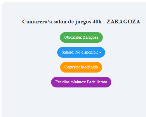 Camarero/a salón de juegos 40h - ZARAGOZA