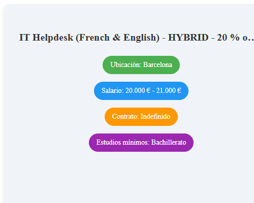 IT Helpdesk (French &amp; English) - HYBRID - 20 % onsite Barcelona!