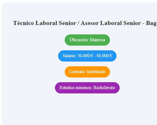 Técnico Laboral Senior / Asesor Laboral Senior - Bages