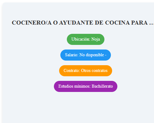 COCINERO/A O AYUDANTE DE COCINA PARA COLECTIVIDADES Y HOTELES DE LA ZONA DE NOJA Y ALREDEDORES SANTANDER