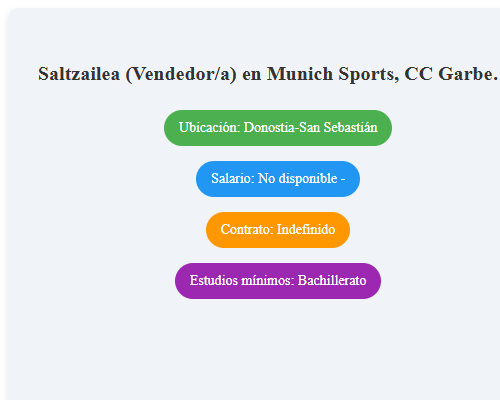 Saltzailea (Vendedor/a) en Munich Sports, CC Garbera, Donostia (30 horas)