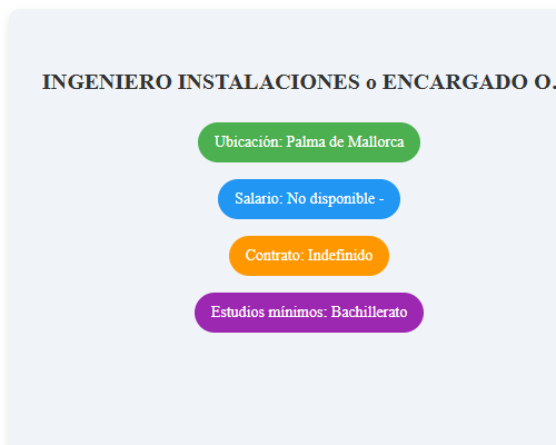 INGENIERO INSTALACIONES o ENCARGADO OBRAS