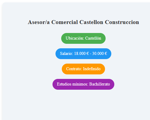 Asesor/a Comercial Castellon Construccion