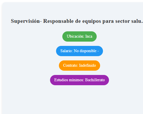 Supervisión- Responsable de equipos para sector salud- Contrato Indefinido- Inca (Islas Baleares)