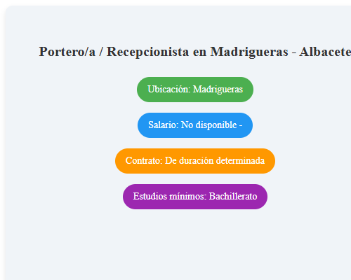 Portero/a / Recepcionista en Madrigueras - Albacete