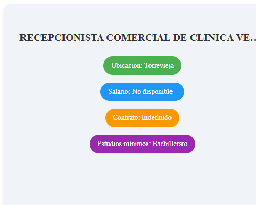 RECEPCIONISTA COMERCIAL DE CLINICA VETERINARIA EN KIVET-TORREVIEJA HABANERAS ( JORNADA PARCIAL)