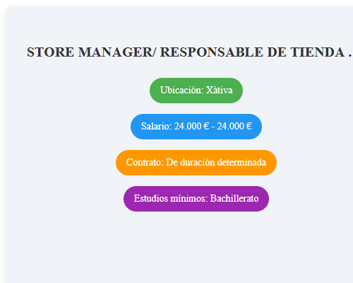 STORE MANAGER/ RESPONSABLE DE TIENDA  (TEMPORAL)