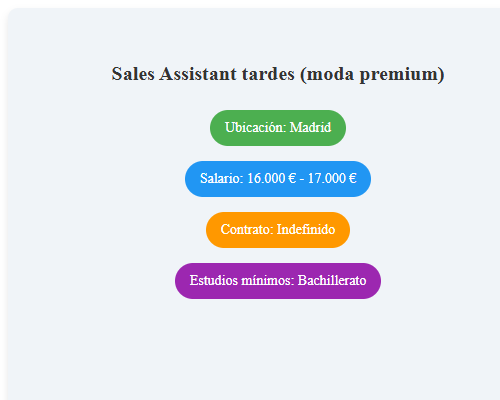 Sales Assistant tardes (moda premium)